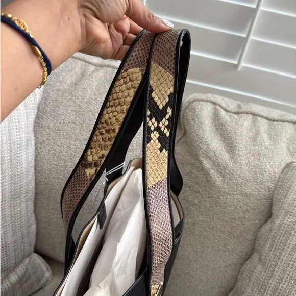 Tory Burch Black and Snake Print Tote - Picture 9 of 11